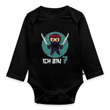 J’ai 7 ans Ninja 7e anniversaire garçons 7e anniversaire - Body Bébé bio manches longues - noir - Devant