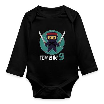 J’ai 9 ans Ninja 9e anniversaire Garçons 9e anniversaire - Body Bébé bio manches longues - noir - Devant
