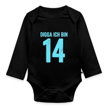 Blue Digga J’ai 14 Ans Garçon 14e Anniversaire - Body Bébé bio manches longues - noir - Devant