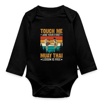 Touchez-moi et votre première leçon de Muay Thai est gratuite - Body Bébé bio manches longues - noir - Devant