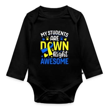 Enseignants de sensibilisation au syndrome de Down Bleu et Jaune - Body Bébé bio manches longues - noir - Devant