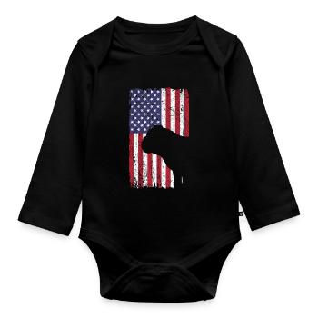 Chien bouledogue avec drapeau des États-Unis - Body Bébé bio manches longues - noir - Devant