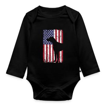 Short-haired pointing dog dog with USA flag - Organic Longsleeve Baby Bodysuit - black - Front