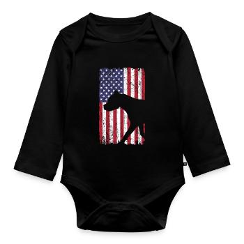 American Staffordshire Terrier Dog with USA Flag - Organic Longsleeve Baby Bodysuit - black - Front