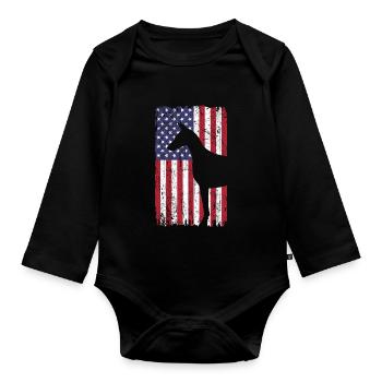 Doberman Pinscher Hund mit USA Flagge - Baby Bio-Langarm-Body - Schwarz - Vorne