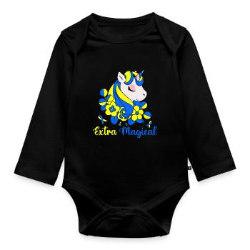 Extra magisches Down-Syndrom-Bewusstsein Blau und - Baby Bio-Langarm-Body - Schwarz - Vorne