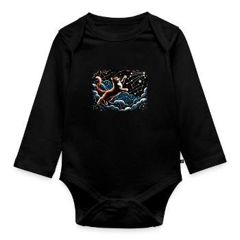 Katze Astronaut Astronomie Äußeres Sonnensystem - Baby Bio-Langarm-Body - Schwarz - Vorne