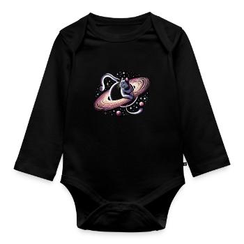 Chat, Astronaute, Astronomie, Système Solaire Externe - Body Bébé bio manches longues - noir - Devant