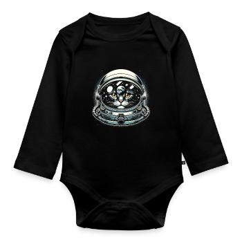 Chat, Astronaute, Astronomie, Système Solaire Externe - Body Bébé bio manches longues - noir - Devant