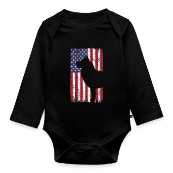 Siberian Huskys Hund mit USA Flagge - Baby Bio-Langarm-Body - Schwarz - Vorne