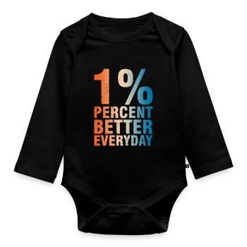 1% de mieux chaque jour - Concept de motivation - Body Bébé bio manches longues - noir - Devant