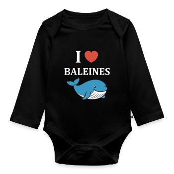 Baleines bleu Amour baleine - Body Bébé bio manches longues - noir - Devant