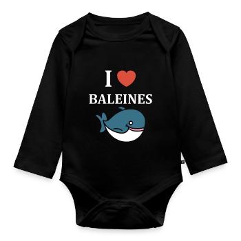 Baleines bleu Amour baleine - Body Bébé bio manches longues - noir - Devant