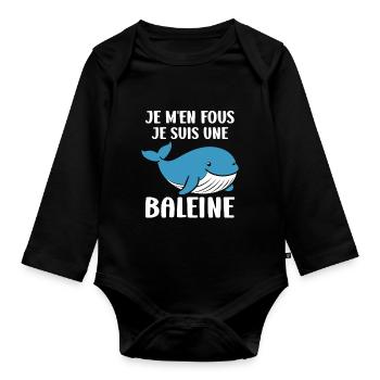 Baleines bleu Amour baleine - Body Bébé bio manches longues - noir - Devant