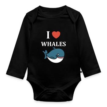 Baleines bleu Amour baleine - Body Bébé bio manches longues - noir - Devant