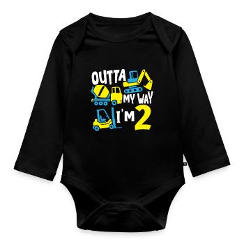 Baukran Bau Thema Geburtstage - Baby Bio-Langarm-Body - Schwarz - Vorne