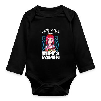 I Just Really Love Anime & Ramen - Organic Longsleeve Baby Bodysuit - black - Front