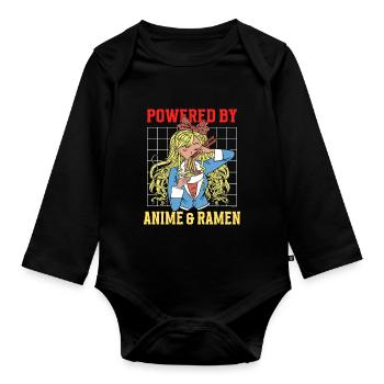 Powered By Anime & Ramen - Baby Bio-Langarm-Body - Schwarz - Vorne