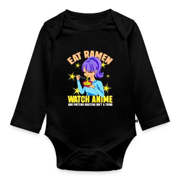 Eat Ramen Watch Anime - Organic Longsleeve Baby Bodysuit - black - Front
