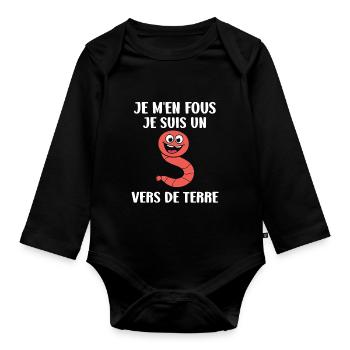 Humour ver de terre - Body Bébé bio manches longues - noir - Devant