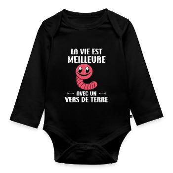 Humour ver de terre - Body Bébé bio manches longues - noir - Devant