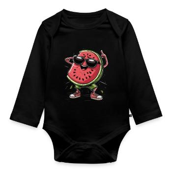 Watermelon - Organic Longsleeve Baby Bodysuit - black - Front