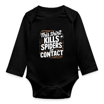 Funny Arachnophobia Awareness, Spider Phobia - Organic Longsleeve Baby Bodysuit - black - Front