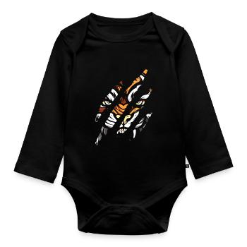 Tiger Eye Claw Safari Zoo Wildlife Tier - Baby Bio-Langarm-Body - Schwarz - Vorne