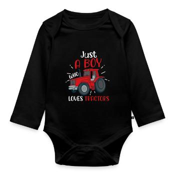 Tractor Boy Young Farmer Tractor Lover - Organic Longsleeve Baby Bodysuit - black - Front