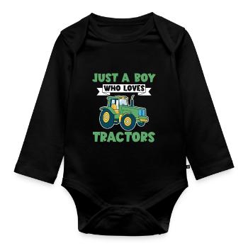 Tractor Boy Young Farmer Tractor Lover - Organic Longsleeve Baby Bodysuit - black - Front
