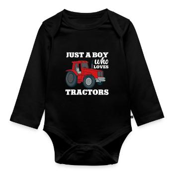 Tractor Boy Young Farmer Tractor Lover - Organic Longsleeve Baby Bodysuit - black - Front