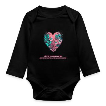 Flower Heart: Every Mother Is Unique and Wonderful - Organic Longsleeve Baby Bodysuit - black - Front