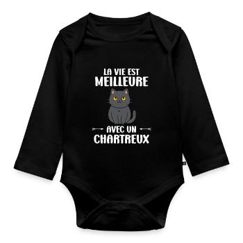 Humour chat chartreux - Body Bébé bio manches longues - noir - Devant