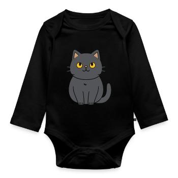 Chartreux little cat - Organic Longsleeve Baby Bodysuit - black - Front