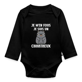 Humour chat chartreux - Body Bébé bio manches longues - noir - Devant
