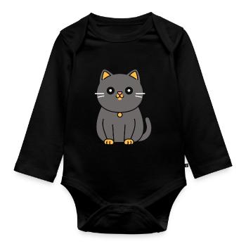 Chartreux little cat - Organic Longsleeve Baby Bodysuit - black - Front