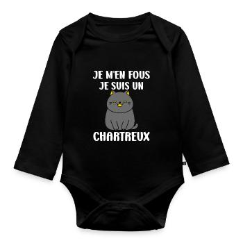 Humour chat chartreux - Body Bébé bio manches longues - noir - Devant