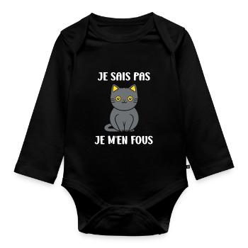 Humour chat chartreux - Body Bébé bio manches longues - noir - Devant