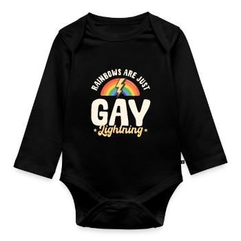 Rainbows are just gay lightning bolts - Organic Longsleeve Baby Bodysuit - black - Front