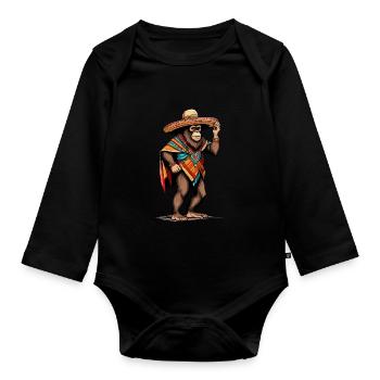 Mexican Bigfoot Sasquatch Sombrero - Organic Longsleeve Baby Bodysuit - black - Front