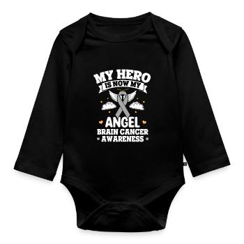 Mein Held ist jetzt mein Engel Hirntumor Bewusstsein - Baby Bio-Langarm-Body - Schwarz - Vorne