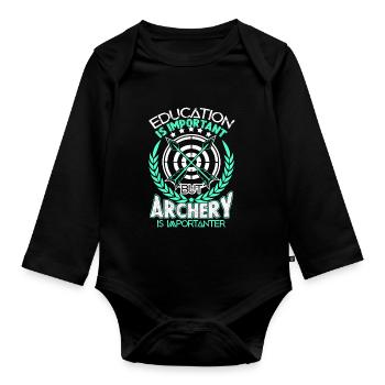 Archery Archery Is Importanter - Organic Longsleeve Baby Bodysuit - black - Front