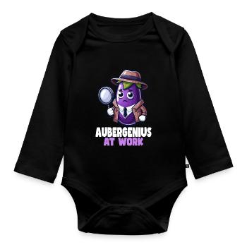 Aubergenius At Work Funny Word Game - Organic Longsleeve Baby Bodysuit - black - Front