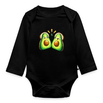 Cheerful Avocado Friends Celebrating - Organic Longsleeve Baby Bodysuit - black - Front