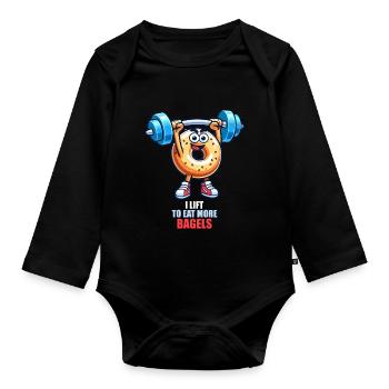 Je soulève pour manger plus de bagels - Body Bébé bio manches longues - noir - Devant