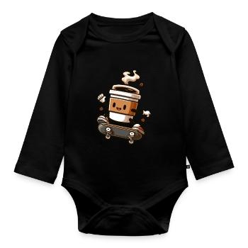 Kaffeebecher Auf Skateboard Grafik - Baby Bio-Langarm-Body - Schwarz - Vorne