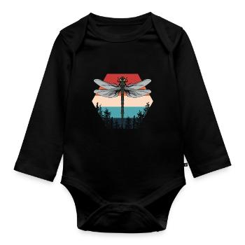 Retro Libelle Natur Insekten - Baby Bio-Langarm-Body - Schwarz - Vorne