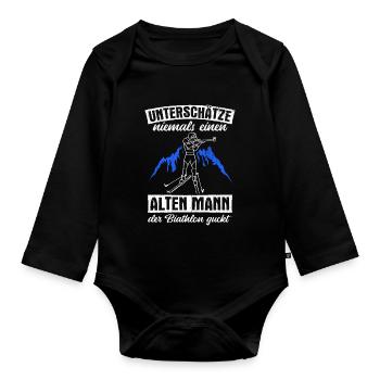 Biathlon, Old Man, Sport, Winter Sports, Biathlete, Ski - Organic Longsleeve Baby Bodysuit - black - Front