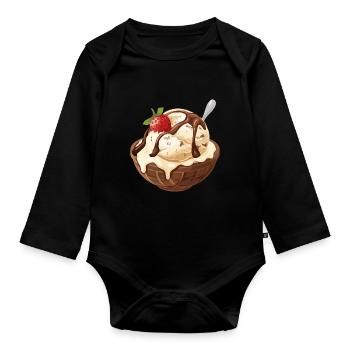 Vanilleeis Erdbeer Eisbecher Genuss Moment - Baby Bio-Langarm-Body - Schwarz - Vorne