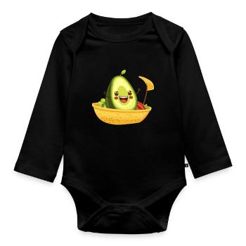 Drôle d’avocat dans un bateau à tacos - Body Bébé bio manches longues - noir - Devant
